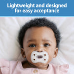 Dr. Brown's Advantage One-Piece Silicone Baby Pacifier, Fully Symmetrical Soother, Blue/Light Blue/Gray, 0-6m, BPA Free, 3 Pack