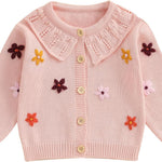 Toddler Baby Girl Cardigan Sweater Flowers Button Up Knitted Tops Infant Fall Winter Clothes