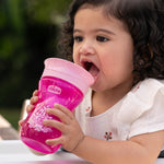 Chicco 360° Spoutless Sippy Cup 9+ Months, 9oz Toddler Training Cup, 2-in-1 Trainer with Removable Membrane for Open Cup, Spill-Resistant Rim, BPA-Free, Pink