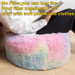 Asuprui Pouf Ottoman Unstuffed Round Bean Bag Poof Ottoman Seat Soft Faux Fur Footrest Stool 20x20x12 Inches Fuzzy Chair Floor Chair Foot Rest with Storage for Living Room Bedroom Rainbow Pouf Cover