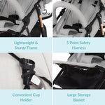 Dream On Me Vista Moonwalk Baby Stroller in Light Gray, Lightweight Infant Stroller with Compact Fold, Multi-Position Recline Umbrella Stroller with Canopy, Extra Large Storage and Cup Holder