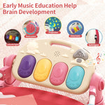 Jovow Baby Gym with Kick and Play Piano,Baby Play Mat Tummy Time Baby Activity Gym Mat with 5 Infant Learning Sensory for Baby, Music and Lights Boy or Girl for Newborn（Pink）