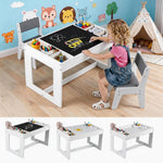 Costzon Table and Chairs for Kids 2-5, 4-1 Wooden Activity Art Desk Set w/Whiteboard, Chalkboard & Storage Cubes for Drawing, Crafting, Playing, Toddler Table and Chair Set (31.5” x 19.5” x 19”,Gray)