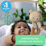 Ingenuity Cozy Spot Soothing Baby Bouncer with Wooden-Toy Arch, Natural Rubber-Toy, Safety Harness, Music & Auto-Shutoff, 0-6 Months, Grey