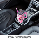 Silver Buffalo Sanrio Hello Kitty Leopard Jungle Cat Print and Bows Heart Stainless Steel Tumbler with Handle and Straw, Fits in Standard Cup Holder, 40 Ounces