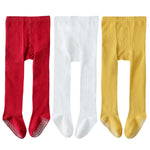 EPEIUS Baby Tights Seamless Non Slip/Skid Leggings Newborn Girl Cotton Stockings Baby Boy Footed Pants Solid Plain Tights Pantyhose for 0-3 Months,3 Pair Pack,Burgundy/Ivory White/Mustard