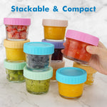WILLDAN Glass Baby Food Storage Jars w/Lids (4 oz, 24 Pack Set) Snack, Puree, Reusable Small Containers, Breast Milk, Fridge or Freezer, Microwave & Dishwasher Safe, Essential Must Have for Infants