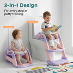 SereneLife 2-in-1 Potty Chair & Potty Training Seat with Step Stool Ladder - Height Adjustable Kids/Toddler Toilet Seat with Stable Anti-Slip Design, Cushioned Seat & Splash Guard For Boys Girls