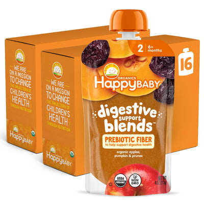 HappyBaby digestive support blends packaging on a white background