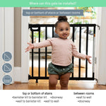Summer Infant Deluxe Stairway Simple to Secure Safety Pet and Baby Gate,30'-48' Wide, 32' Tall, Install on Wall or Banister in Doorway or Stairway,Hardware Mount, Auto Close Walk-Thru Door-Black Wood