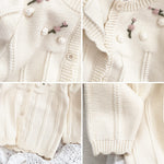 Simplee kids Baby Girls Knit Cardigan Hand Embroidery Pompoms Sweater Long Sleeve Coat for Winter Fall