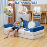 Stmoze 13PCS Modular Kids Play Couch, Kids Couch with Washable Velvet Cover, 5 Seconds Instant Expansion,Convertible Foam and Floor Cushion for Nursery Playroom, Blue & Beige
