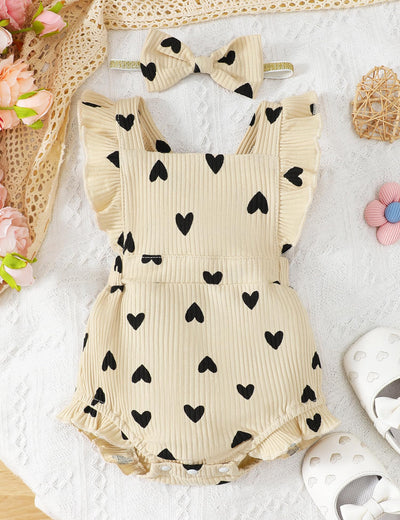 Fullfamous Newborn Baby Girl Clothes Outfits Romper Spring Summer Clothing Onesie Bodysuit Jumpsuit ropa de bebe niña Ecru with Heart Newborn