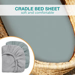Muslin Bassinet Fitted Sheets 2 Pack, 100% Cotton Baby Cradle Sheets in Solid Green & Gray, Soft Breathable Mattress Covers for Boys & Girls, Fit Hourglass, Oval & Rectangle Pads