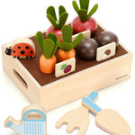 KizKnows Wooden Vegetable Garden Toy for Toddlers 3+, Pretend Harvest & Sorting Play Set with Planter Box, Fine Motor Learning Toy for 3 4 5 Year Old Boys Girls