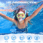 Kids Snorkel Set, Children Anti-Fog Diving Mask Swimming Goggles Full Dry Top Snorkel Equipment Snorkeling Packages Swimming Gear for Youth Boys Girls Age 5-10 (Blue Yellow)