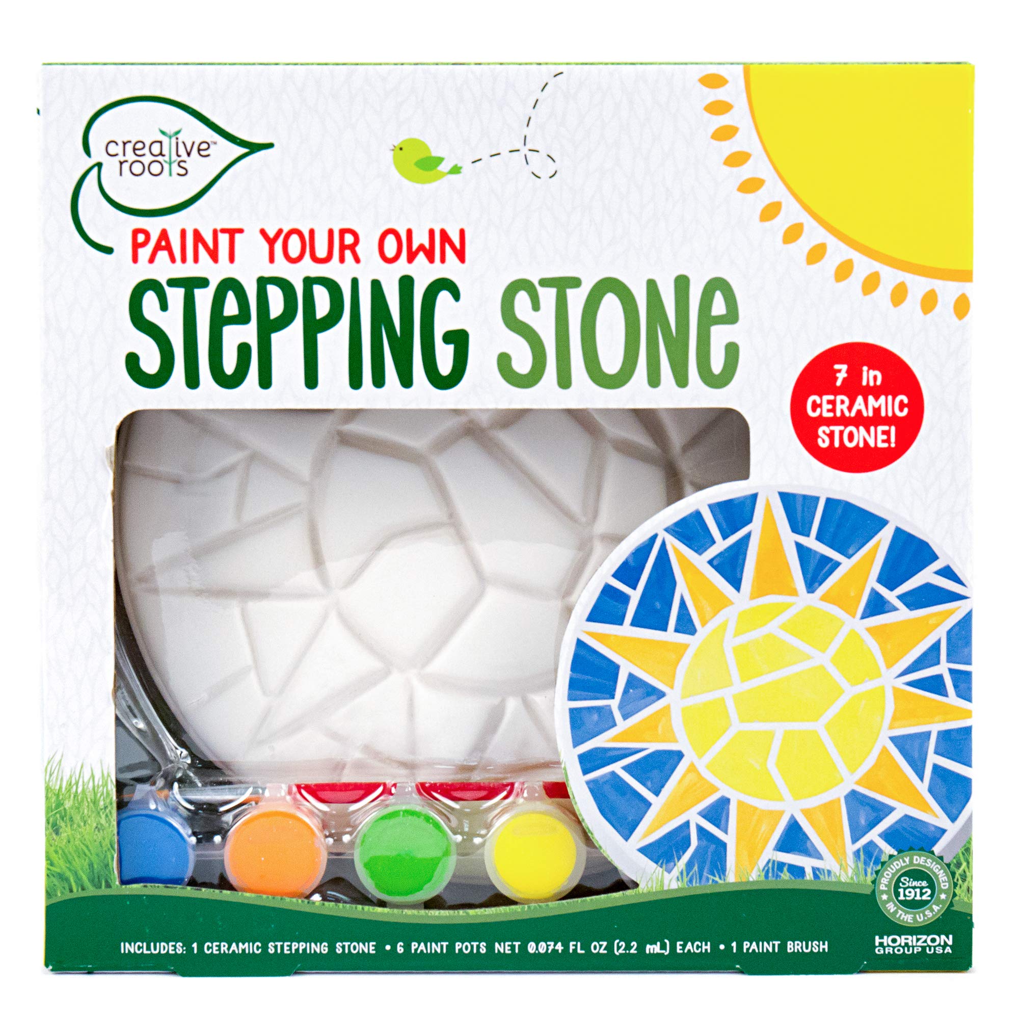 Creative Roots Mosaic Flower Garden Stepping Stone Kit, Includes 7-Inch Ceramic Stone & 6 Vibrant Paints, DIY Stepping Stone Kit for Kids Ages 6+