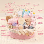 30 Piece Baby Gift Basket – Luxury Curated Baby Girl Gift Basket for Newborn, Premium All-in-One Baby Shower Gift Set, Essentials with Keepsakes for First Visit（Pink）
