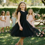 PATPAT Toddler Girls Tulle Dress Tutu Birthday Princess Dresses Formal Photo Shoot Outfit Summer Clothes 5-6 Years Black