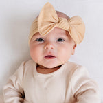 Baby Bling Bows - Newborn to Little Baby Girl Bows, 2 Pack Nylon Super Soft Stretchy Knot Toddler Headbands, Perfect Hair Accessories Head Bands for Infant Kids (Fawn & Oatmeal)
