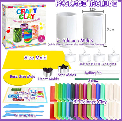MHMYDIS Make Your Own Clay Luminaries - Arts and Crafts kit for Boys Girls and Teens Age 6 7 8 9 10 11 12 Year Old and up - Creative Clay Lantern Toys for 8-12 Year Olds