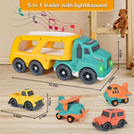 ISMETACU Car Carrier Toy Truck Light&Sound, Truck & Car Toys for Toddlers 1-3,2-4,3-5 Years Old Boys Girls,Christmas Birthday Gifts for 1-7 Year Kids.Wheat Straw Made Recycled Plastic, BPA Free