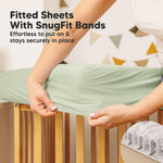 2-Pack Waterproof Crib Mattress Protector Cover Fitted - Quiet Baby Crib Mattress Pad Sheets, 52" x 28" Soft Quilted Cotton Baby Sheet, Machine Washable, Easy Fit, Durablee (Sage/Mavy)