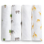 Delta Children 100% Cotton Flannel Baby Receiving Blankets for Girls and Boys – 30x30 Inches (Pack of 4), Safari Friends