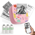 XenGro Mini Sticker Printer AHM2, Mini Thermal Printer with 3 Rolls Paper, Bluetooth Inkless Printpods, Pocket Label Maker Suitable for Creative Kids DIY, Diaries, Photos, Study Notes -Light Pink
