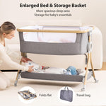 Larex Baby Bassinet Bedside Sleeper Crib Co Sleeper for Newborn Infant Toddler with Mosquito Net, Storage Bag & Basket, 5-Height Adjustable, Movable Wheels, Breathable Mattress & Mesh (Dark Gray)