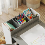 Qaba Kids Art Table & Easel Chair Set with Paper Roll, Toddler Desk and Chairs Set with Storage Shelves and Drawers, Activity Craft and Play Table for Writing Drawing Aged 3-8 Years Old, Gray
