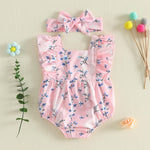 Rtnnsbbfcm Infant Baby Girl Summer Clothes Floral Print Bubble Romper Sleeveless Ruffle Bodysuit Newborn Girls Outfits (Floral Pink, 0-3 Months)