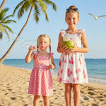 PATPAT 2 Pack Toddler Girls Ruffle Sleeve A-Line Dresses, Play-Ready Spring Summer Casual Outfit Set, Pink Rose Print, 4–5 Years