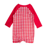 RUGGEDBUTTS Baby/Toddler Boy Swimsuit, One Piece Zipper Rash Guard Sunsuit with UPF 50+ Sun Protection - Vintage Red Gingham, 0-3m
