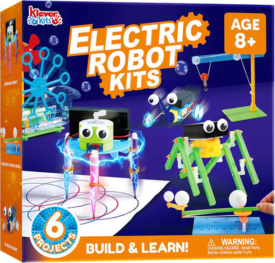Klever Kits Electric Robot Kits packaging with robots and building blocks on a blue background