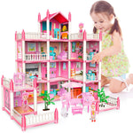 deAO Princess Girl Toys 4-Story 14 Room Dollhouse Playset with 4 Dolls, Furniture & Accessories, Princess Castle Toy for 3-8 Kids