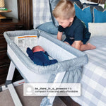 Delta Children Simmons Kids Dream Bedside Bassinet with Zip-Down Side Wall – Convenient Baby Sleeper with Breathable Mesh and Adjustable Heights - Lightweight Portable Crib, Grey