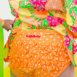 RuffleButts Baby/Toddler Girls Scalloped Long Sleeve Rash Guard 2-Piece UPF50+ Sun Protected Swimsuit - Neon Squeeze The Day, 2T