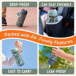 Bentgo Kids Water Bottle 2-Pack - Leak-Proof Durable Tritan BPA-Free 15 oz Cup for Kids/Toddlers Ages 3+; Bite & Sip Spout + Dishwasher Safe for School/Sports/Daycare/Camp (Dinosaur/Dino Fossils)