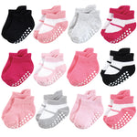 Hudson Baby Unisex Baby Non-Skid No-Show Socks, Pink Black, 12-24 Months