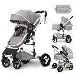 Kinder King 2 in 1 Convertible Baby Stroller, Folding High Landscape Infant Carriage, Newborn Reversible Bassinet Pram, Adjustable Canopy, Diaper Bag, Anti-Shock Toddler Pushchair Stroller, Light Grey