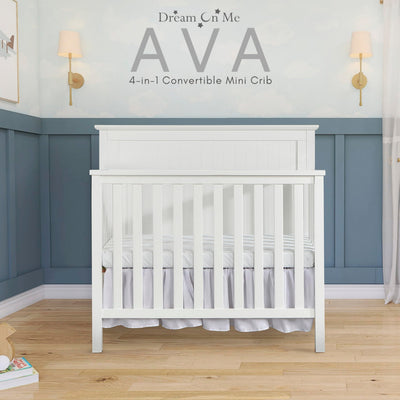 Dream On Me Ava 4-in-1 Mini Baby Crib with Daybed & Twin Bed Conversion in White, GreenGuard Gold & JPMA, Non-Toxic Finish, 3-Position Adjustable Height, Includes 1″ Mattress Pad