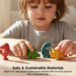 PlanToys 4 Dinosaur Dino Animal Playset (6126) | Sustainably Made from Rubberwood and Non-Toxic Paints and Dyes | Eco-Friendly PlanWood