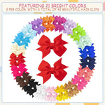 Hair Clips for Girls - 42PCS Fully Lined Hair Bows, Alligator Clips in 21 Color Pairs for Toddlers, Kids, and Teens