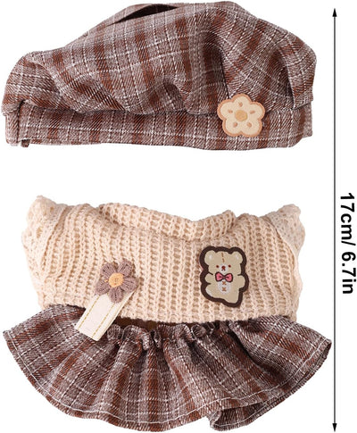 Plush Dolls Clothes Set, 6.7 inch Designer Doll Clothes Plush Toy Skirt Sweater Hat Dress Outfit Cute Soft Accessories for Collection Display