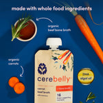 Cerebelly Organic Baby Food Pouches, Carrot Beef Bone Broth Purees, 16 Nutrients, Protein & Healthy Fats, 4oz, 12 Pack