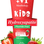 Mouthology Hydroxyapatite Kids Toothpaste Fluoride Free with Xylitol, Non Toxic Fluoride Free Toothpaste for Kids, All Ages (1-3), (3-6) & (6-12) Strawberry, 4oz