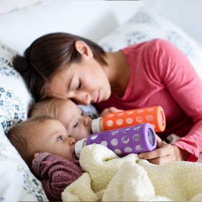 Lifefactory Baby Bottle Starter Set 10-Piece | 4 oz Mint & Lavender, 9 oz Kale & Grape | Includes Flat Caps, Sippy Caps, Stage 2 Nipples
