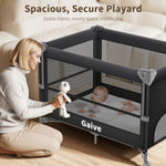 GAIVE 4 in 1 Baby Bassinet, One-Push Setup Pack and Play, Bedside Crib Sleeper with 3 Height Adjustable，Diaper Changer, Come with Comfy Mattress, Rotating Toy Bar, from Infants to Toddlers (Black)