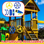 Playground Accessories Backyard Pirate Plastic Ship Playset Plastic Playground Equipment Set with Ship Wheel, Telescope, Safety Handlestoy Phone for Outdoor Playhouse Treehouse Playset(Blue, Yellow)